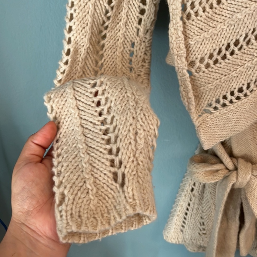 Calypso cable knit long open drape sweater cardigan sz m - Picture 4 of 6